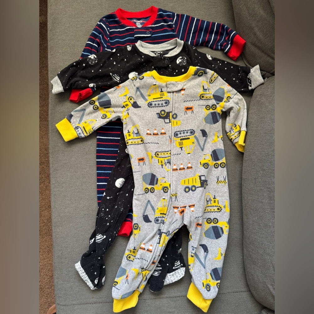 Carter's Gray and Yellow Construction Footie Set of 3
